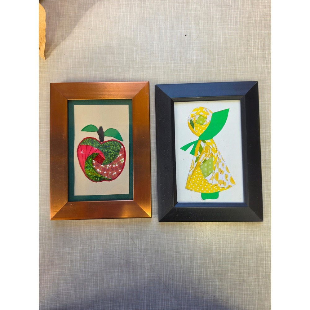 Handmade Iris Folding Paper Art Set Sunbonnet Sue and Apple Framed Decor
